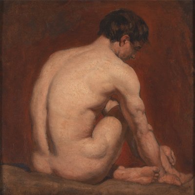 男性ヌード、ひざまずいて、後ろから 作： William Etty